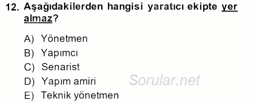 Radyo ve Televizyon Stüdyoları 2013 - 2014 Dönem Sonu Sınavı 12.Soru
