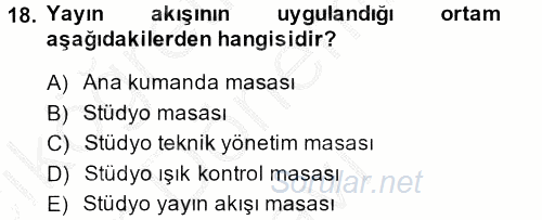 Radyo ve Televizyon Stüdyoları 2013 - 2014 Dönem Sonu Sınavı 18.Soru