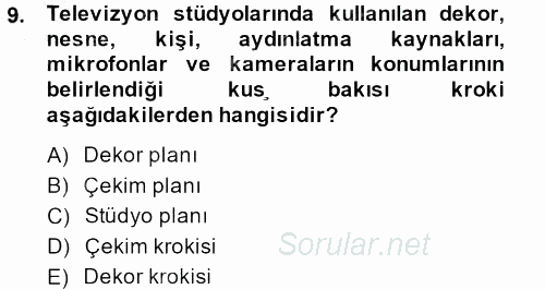 Radyo ve Televizyon Stüdyoları 2013 - 2014 Dönem Sonu Sınavı 9.Soru