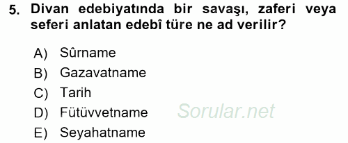 XVIII. Yüzyıl Türk Edebiyatı 2017 - 2018 3 Ders Sınavı 5.Soru