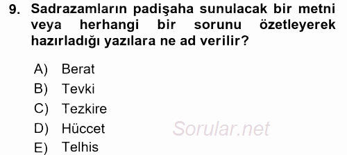 XVIII. Yüzyıl Türk Edebiyatı 2017 - 2018 3 Ders Sınavı 9.Soru