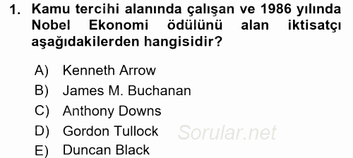 Kamu Ekonomisi 2 2016 - 2017 Ara Sınavı 1.Soru