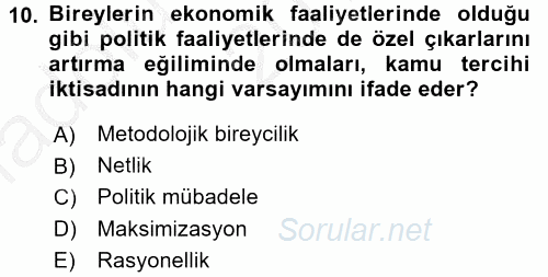 Kamu Ekonomisi 2 2016 - 2017 Ara Sınavı 10.Soru