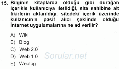 İng. Öğretmenliğinde Öğretim Teknolojileri Ve Materyal Tasarımı 1 2013 - 2014 Tek Ders Sınavı 15.Soru