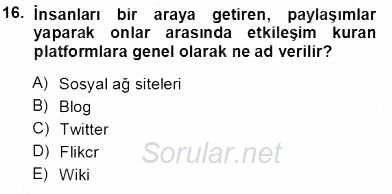 İng. Öğretmenliğinde Öğretim Teknolojileri Ve Materyal Tasarımı 1 2013 - 2014 Tek Ders Sınavı 16.Soru