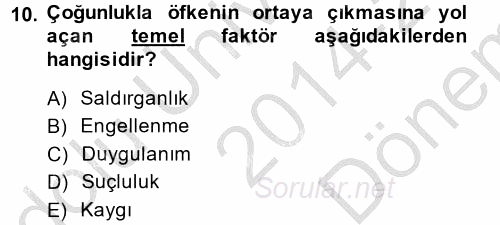 Çatışma ve Stres Yönetimi 1 2014 - 2015 Dönem Sonu Sınavı 10.Soru