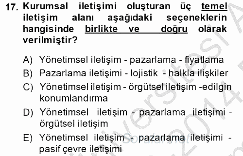 İşletme Fonksiyonları 2013 - 2014 Dönem Sonu Sınavı 17.Soru