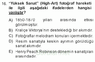 Fotoğraf Tarihi 2013 - 2014 Ara Sınavı 16.Soru