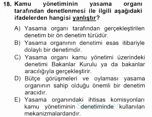 Kamu Yönetimi 2012 - 2013 Dönem Sonu Sınavı 18.Soru