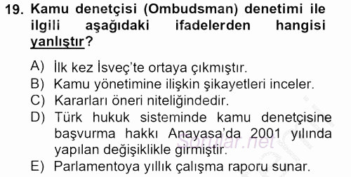 Kamu Yönetimi 2012 - 2013 Dönem Sonu Sınavı 19.Soru