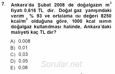 Geleneksel Enerji Kaynakları 2012 - 2013 Ara Sınavı 7.Soru