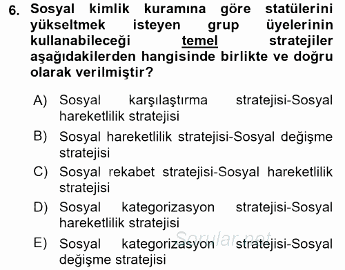 Sosyal Psikoloji 2 2016 - 2017 Dönem Sonu Sınavı 6.Soru