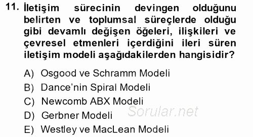 Medya ve İletişim 2014 - 2015 Ara Sınavı 11.Soru