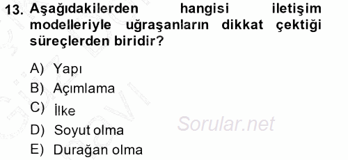 Medya ve İletişim 2014 - 2015 Ara Sınavı 13.Soru