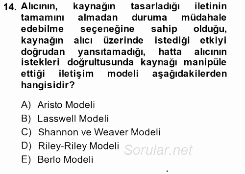 Medya ve İletişim 2014 - 2015 Ara Sınavı 14.Soru