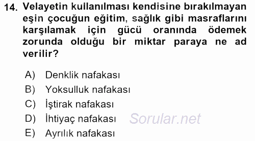 Medeni Hukuk 1 2015 - 2016 Tek Ders Sınavı 14.Soru