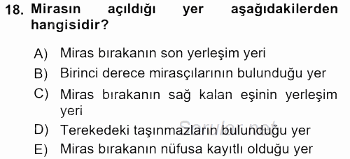 Medeni Hukuk 1 2015 - 2016 Tek Ders Sınavı 18.Soru