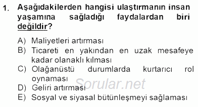 Turizm Ulaştırması 2014 - 2015 Ara Sınavı 1.Soru