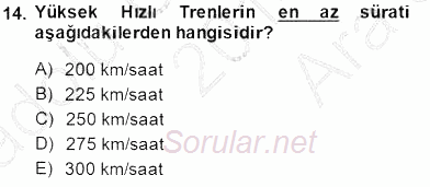 Turizm Ulaştırması 2014 - 2015 Ara Sınavı 14.Soru