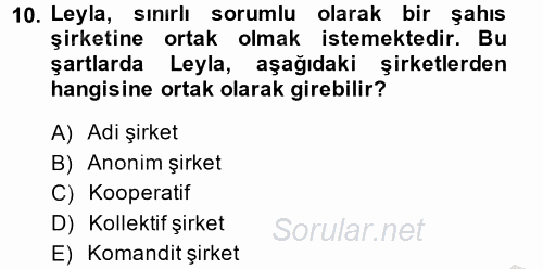 Ticaret Hukuku 1 2014 - 2015 Dönem Sonu Sınavı 10.Soru