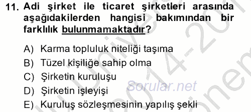 Ticaret Hukuku 1 2014 - 2015 Dönem Sonu Sınavı 11.Soru