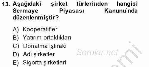 Ticaret Hukuku 1 2014 - 2015 Dönem Sonu Sınavı 13.Soru