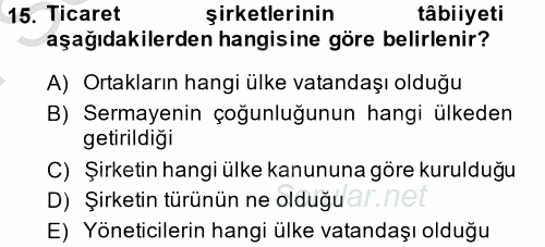 Ticaret Hukuku 1 2014 - 2015 Dönem Sonu Sınavı 15.Soru