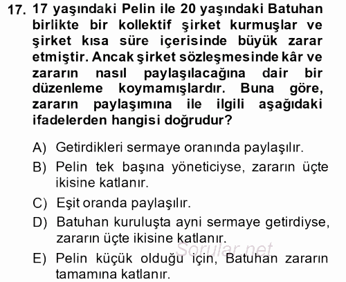 Ticaret Hukuku 1 2014 - 2015 Dönem Sonu Sınavı 17.Soru