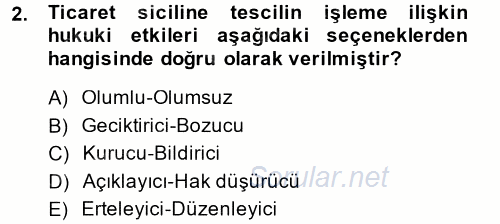 Ticaret Hukuku 1 2014 - 2015 Dönem Sonu Sınavı 2.Soru