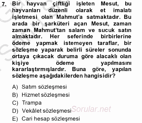 Ticaret Hukuku 1 2014 - 2015 Dönem Sonu Sınavı 7.Soru