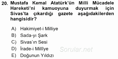 Türk Basın Tarihi 2016 - 2017 Ara Sınavı 20.Soru