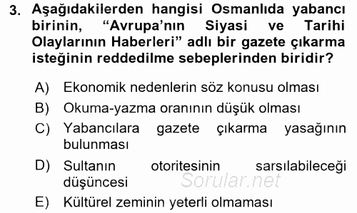 Türk Basın Tarihi 2016 - 2017 Ara Sınavı 3.Soru