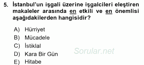 Türk Basın Tarihi 2016 - 2017 Ara Sınavı 5.Soru