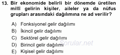 Sosyal Politika 2016 - 2017 Ara Sınavı 13.Soru