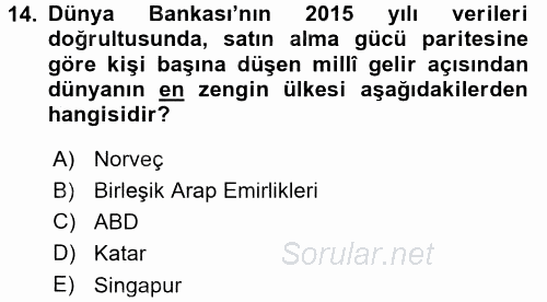 Sosyal Politika 2016 - 2017 Ara Sınavı 14.Soru