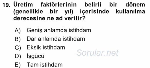 Sosyal Politika 2016 - 2017 Ara Sınavı 19.Soru