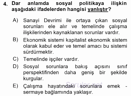 Sosyal Politika 2016 - 2017 Ara Sınavı 4.Soru