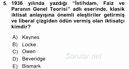 Sosyal Politika 2016 - 2017 Ara Sınavı 5.Soru