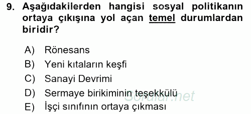 Sosyal Politika 2016 - 2017 Ara Sınavı 9.Soru