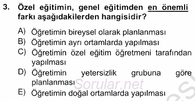 Özel Eğitim 2012 - 2013 Ara Sınavı 3.Soru