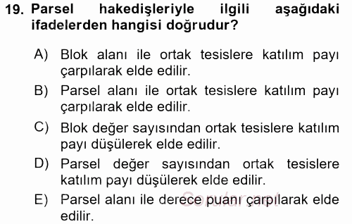 Tarımsal Yapılar ve Sulama 2016 - 2017 Dönem Sonu Sınavı 19.Soru