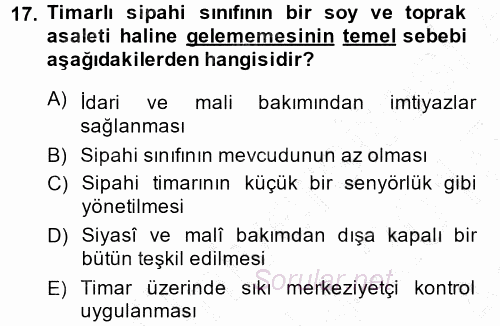 Osmanlı Merkez ve Taşra Teşkilatı 2014 - 2015 Ara Sınavı 17.Soru