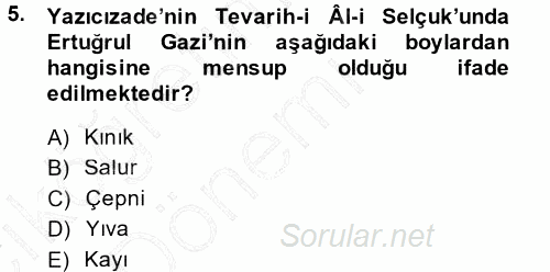 Osmanlı Merkez ve Taşra Teşkilatı 2014 - 2015 Ara Sınavı 5.Soru