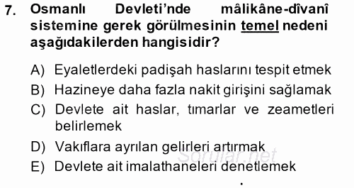 Osmanlı Merkez ve Taşra Teşkilatı 2014 - 2015 Ara Sınavı 7.Soru