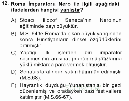 Hellen ve Roma Tarihi 2014 - 2015 Dönem Sonu Sınavı 12.Soru