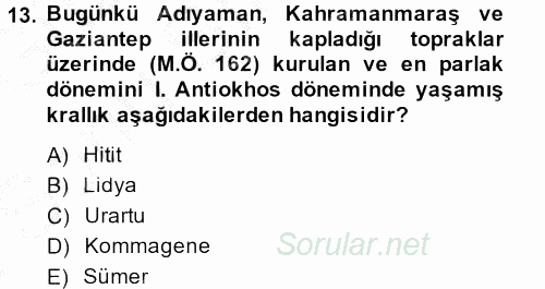 Hellen ve Roma Tarihi 2014 - 2015 Dönem Sonu Sınavı 13.Soru