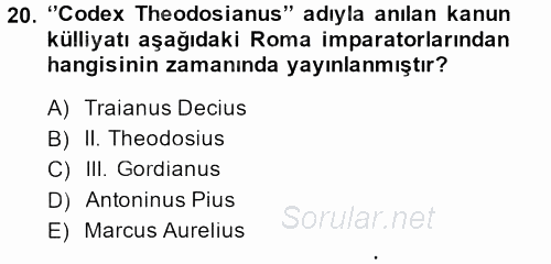 Hellen ve Roma Tarihi 2014 - 2015 Dönem Sonu Sınavı 20.Soru