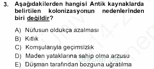Hellen ve Roma Tarihi 2014 - 2015 Dönem Sonu Sınavı 3.Soru