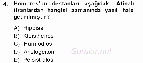Hellen ve Roma Tarihi 2014 - 2015 Dönem Sonu Sınavı 4.Soru