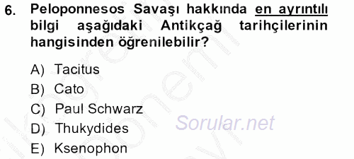 Hellen ve Roma Tarihi 2014 - 2015 Dönem Sonu Sınavı 6.Soru
